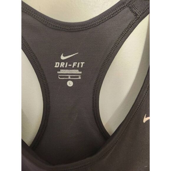 NIKE Dri-Fit size L Black Racerback Tank Top Built in Bra - Picture 2 of 4